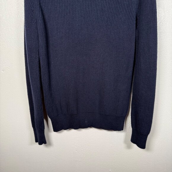 J.Crew Sweater Men's Large Suede Shoulder Patch Blue Woodsman Military Knit - Picture 8 of 12